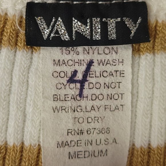 Vanity Womens Sweater Knit Pullover Striped 3/4 Sleeve Lace Collar Beige Brown M - Picture 6 of 9